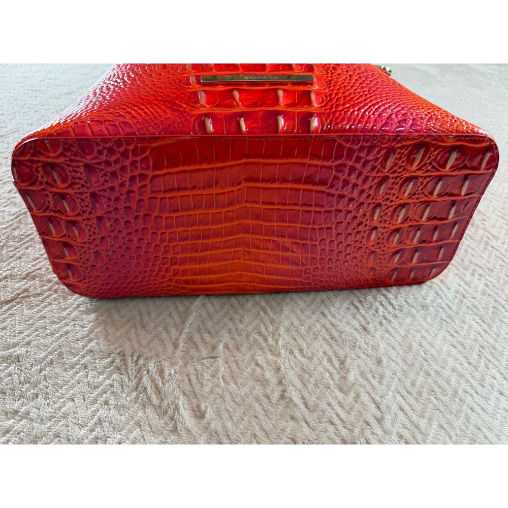Brahmin Marlowe Flame Melbourne Bucket Bag Crossbody Bright Orange Red - Picture 5 of 16